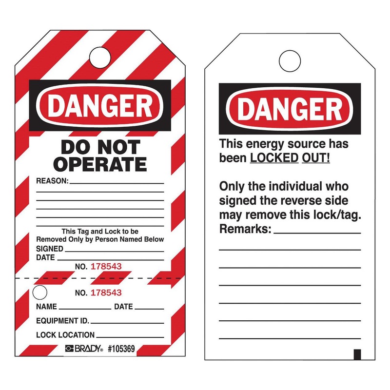 Brady WKT3 Lock OUT TAG Paper BLACK/RED ON White