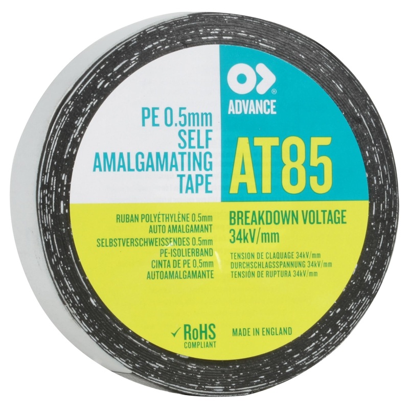ADVANCE TAPES AT85 BLACK 10M X 19MM Tape, Black, Self Amalgamating / Bonding, Polythene Film, 19 mm, 0.75 , 10 m, 32.8 ft