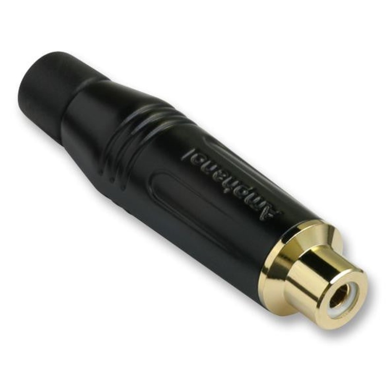 AMPHENOL ACJR-BLK RCA (Phono) Audio / Video Connector, 2 Contacts, Socket, Gold Plated Contacts, Metal Body, Black