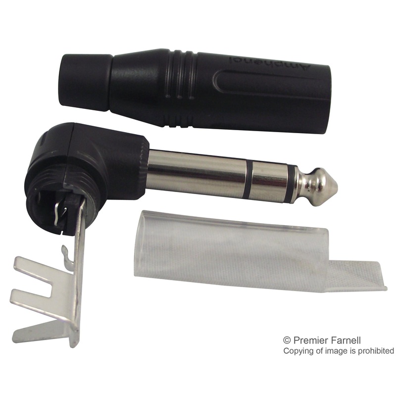 AMPHENOL ACPS-RB Phone Audio Connector, 3 Contacts, Plug, 6.35 mm, Cable Mount, Nickel Plated Contacts, Metal Body