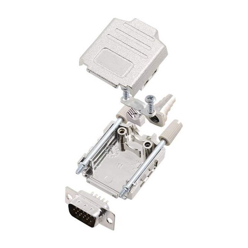 Amphenol Communications Solutions L17DPPK09-M+L717HDE15P D Sub Connector HD W/ Backshell High Density Plug DPPK-M 15 Contacts DE Solder Cup
