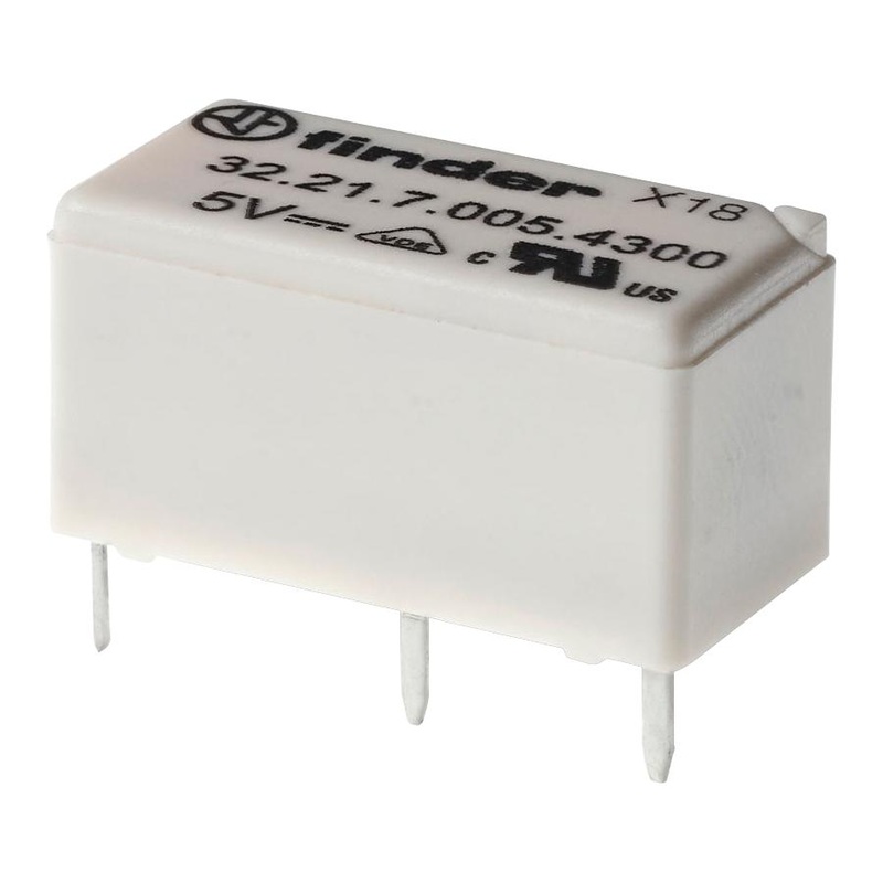 FINDER 32.21.7.005.4300 Power Relay, SPST-NO, 5 VDC, 6 A, 32 Series, Through Hole, Non Latching