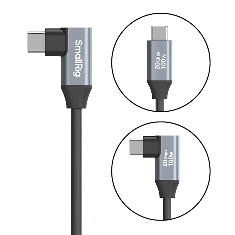 SmallRig 0.35m USB Type-C 3.2 Gen 2×2 Straight / Angled Male to Male Coiled Data Cable with 100W Fast Charging, 20GB/s Transfer Rate for Laptop, Smartphone, Cameras and Other Devices