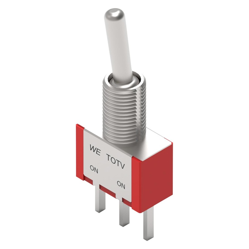 WURTH ELEKTRONIK 4.72121E+11 Toggle Switch, On-On, SPDT, Non Illuminated, WS-TOTV Series, Panel, Through Hole, 1 A