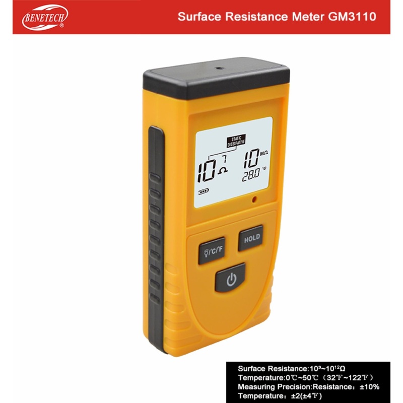 Benetech GM3110 Surface ResistanceTester Anti-static LCD Tester Digital Display Anti-static Resistance Meter Temperature Meter