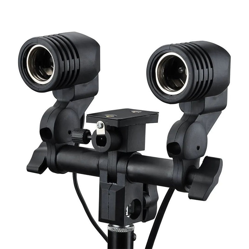 [CLEARANCE] Pxel BH-2B E27 Dual Lightbulb Holder with Flash Hot Shoe Adapter Umbrella Holder