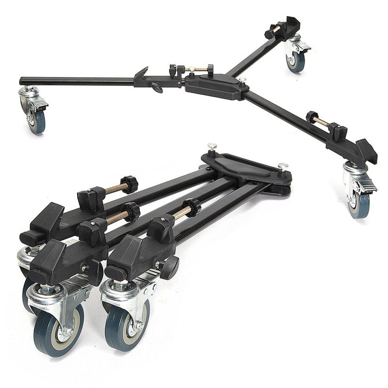 Pxel AA-TP DOLLY Heavy Duty Aluminum Folding Tripod Dolly with 3 Wheel Slider Stand for Video Camera Camcorder