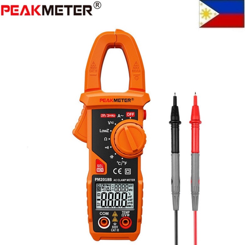 Peakmeter PM2018B Digital Clamp Meter Tester Handheld LCD Multimeter Auto Range Voltage Current Resistance Frequency Temperature