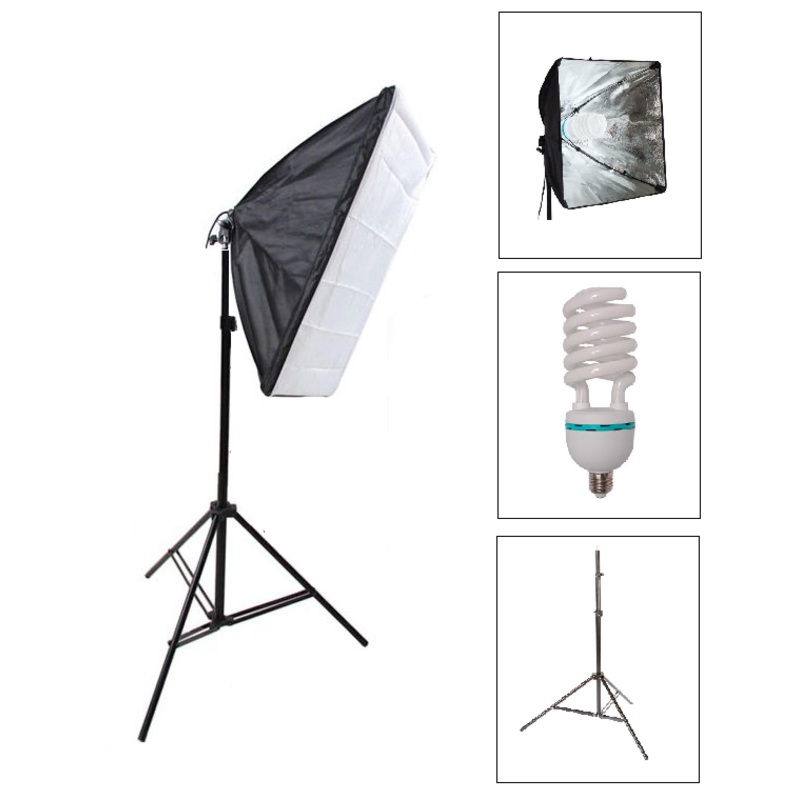 Pxel LS-SB-1B Socket Softbox 50x70Ccm, 150w Bulb, 200cm Light Stand for Studios, Photography Lightings Kit 1