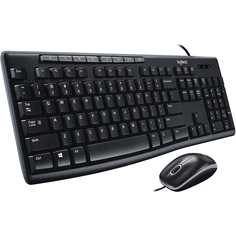 Logitech MK200 Media Wired Full-sized Keyboard with Spill-Resistant Design, 8 Multiple Hot Keys, and Optical Mouse Combo (Black)