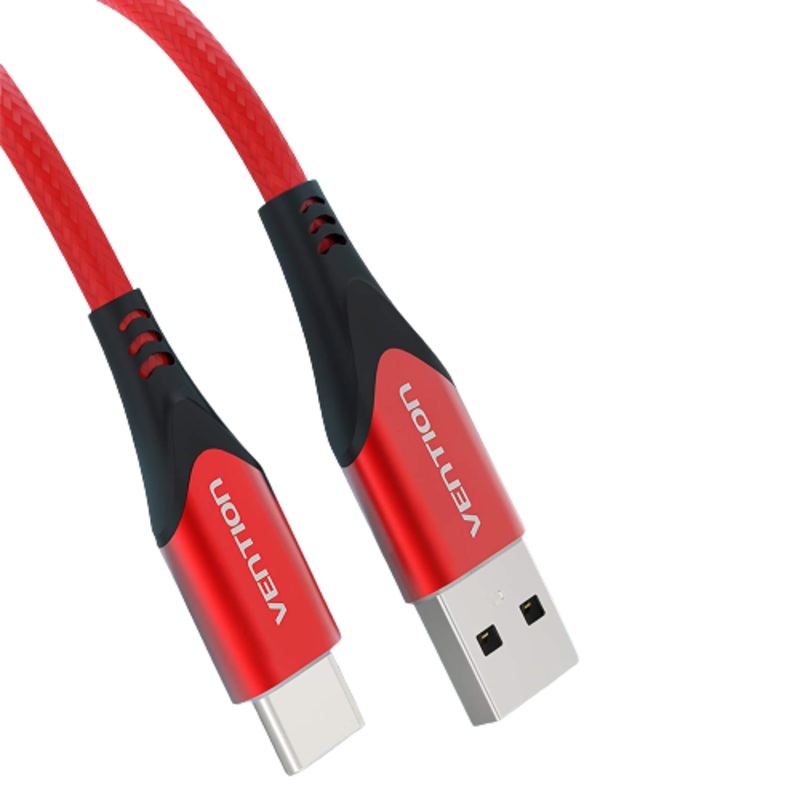 [CLEARANCE] Vention Cotton Braided USB 2.0 A Male to C Male 3A USB Cable (CODR) 480Mbps for Smartphones, Tablets and Other USB -C Devices 2M Red
