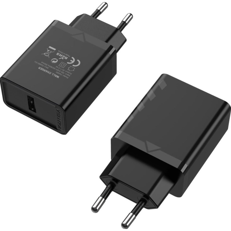 [CLEARANCE] Vention FAAB0-EU 1-port USB 12W Wall Fast Charger Perfect for Smartphones, Tablets and Powerbank (Black)