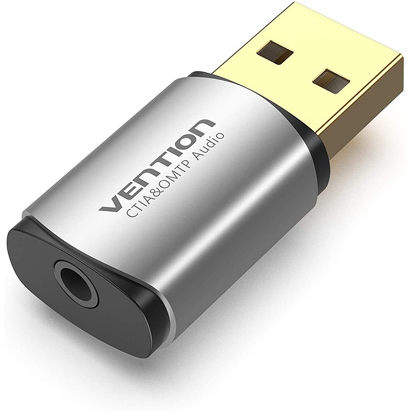 [CLEARANCE] Vention Sound Card USB To Jack 3.5mm 2-in-1 Adapter External Gray Metal Type (CDL)