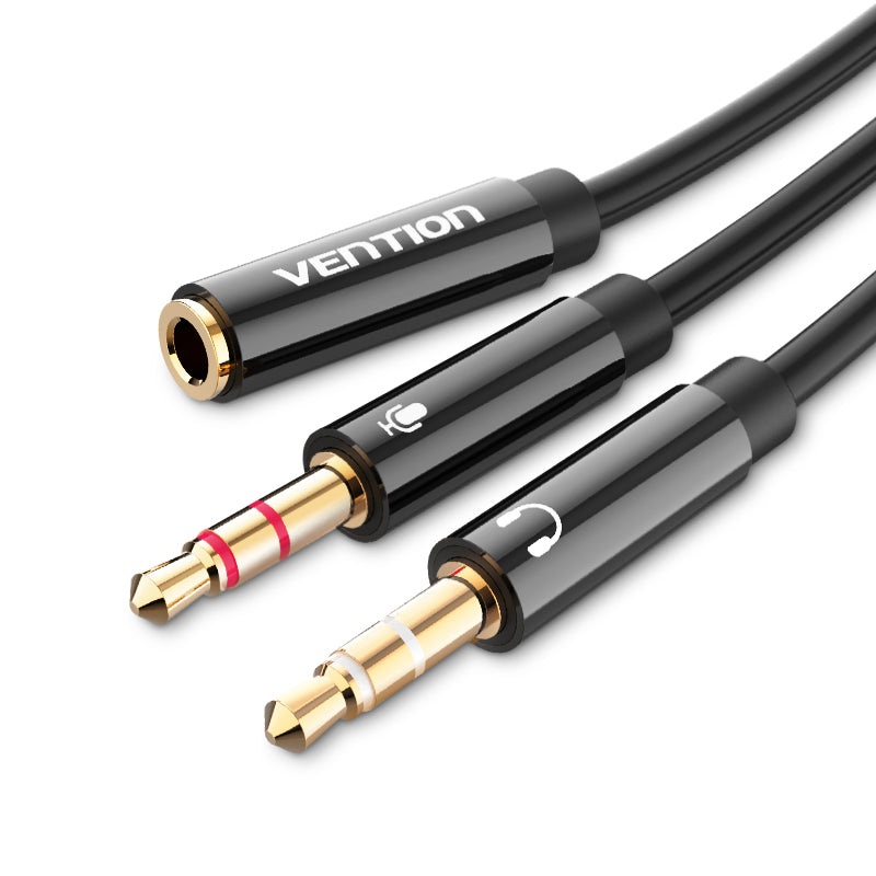 [CLEARANCE] Vention TRS Dual 3.5mm Male to 4-Pole 3.5mm Female 0.3-Meter ABS Type Gold Plated (BBTBY) Audio Cable for Amplifiers, PC, Laptops