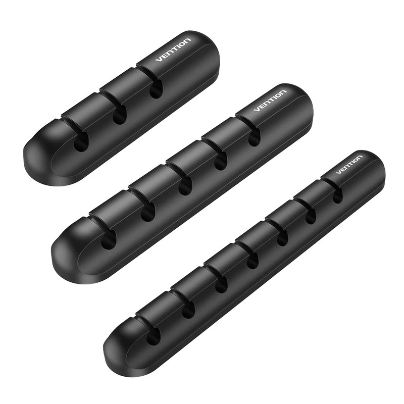 Vention Desktop Cable Manager Black (3-Port) with 3M Strong Adhesive and Silicone Body (KBT)