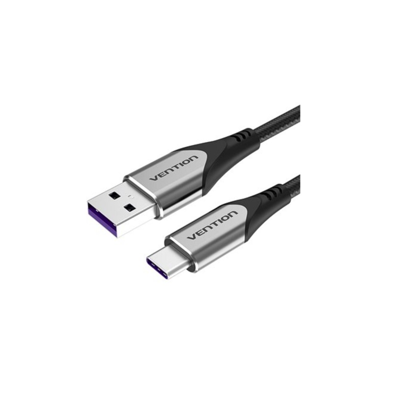 Vention USB-C to USB 2.0-A  Cotton Braided Fast Charging Cable 480Mbps (COFH) Gray Aluminum (Available in Different Lengths)