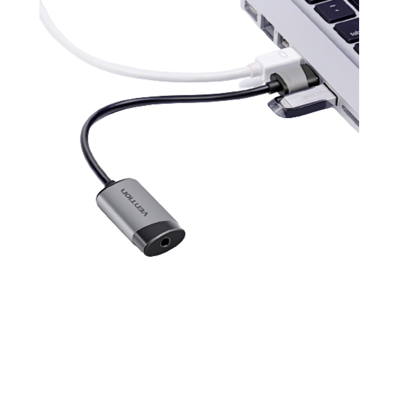 [CLEARANCE] Vention USB External Sound Card to 3.5mm Aux Audio Headset Adapter Metal Type Gold-plated CTIA / OMTP (CDJHB)