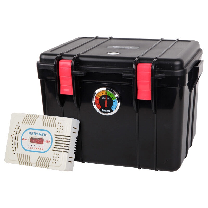 Eirmai R11 Moisture-Proof Dry Camera Box 9-Liters with Dehumidifier Hygrometer Sponge Pad (Fits 1 DSLR and 2 Lenses) Black
