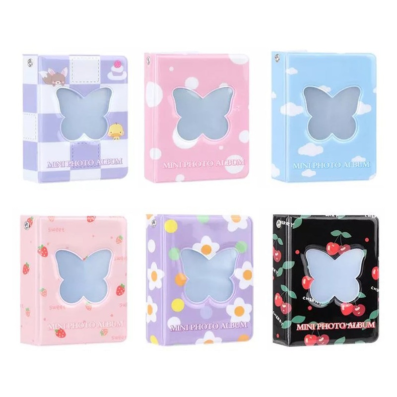 Pikxi 41 Pockets Cute Butterfly Mini Instant Film Photo Album with 20 Pages Transparent for FUJIFILM Instax Mini Film Camera, Picture and Card Holder | AMH40-12 HOLLOW BUTTERFLY-STRAWBERRY