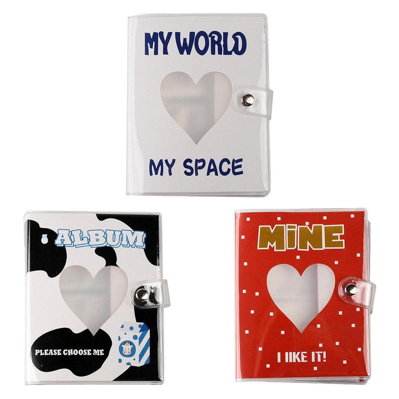 Pikxi 64 Pockets Cute Heart Mini Instant Film Photo Album with 16 Pages Transparent and Button Latch for FUJIFILM Instax Mini Film Camera, Picture and Card Holder | AMH64-06 BLACK