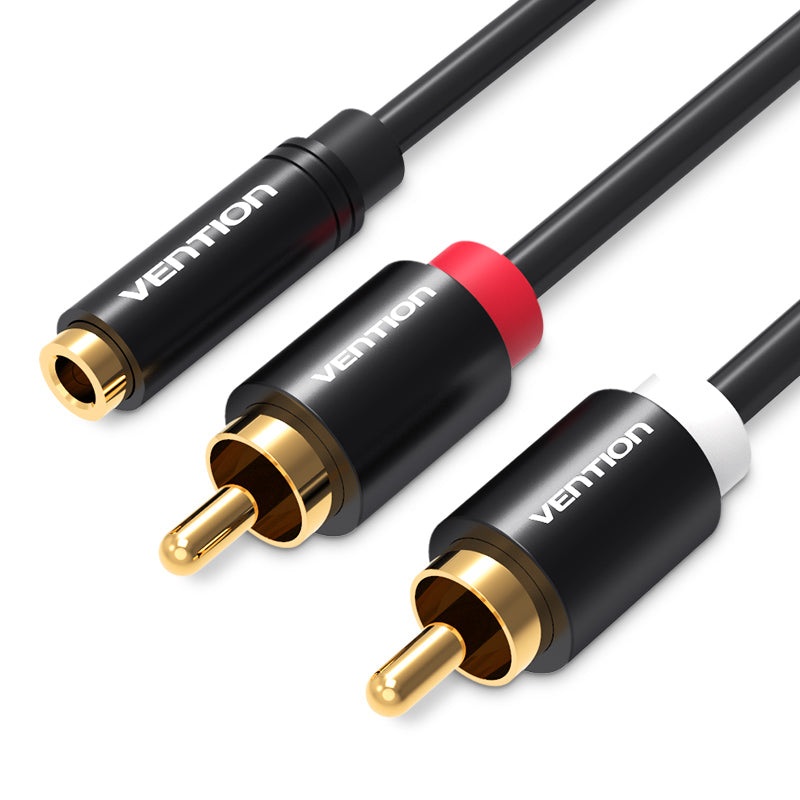 Vention 3.5mm Stereo Female to Dual RCA Male Audio Y-Cable (VAB-R01) Black Metal Type Gold Contacts for PC, Mobile Phone, Music Player (Available in 1M, 1.5M, and 2M)