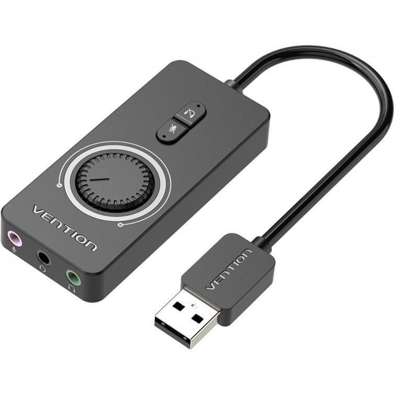 Vention USB 2.0 External Stereo 1-Meters Sound Adapter Card (CDRBB) with Volume Control and LED Indicator for PC, Laptops, Earphones, Speakers, Playstation