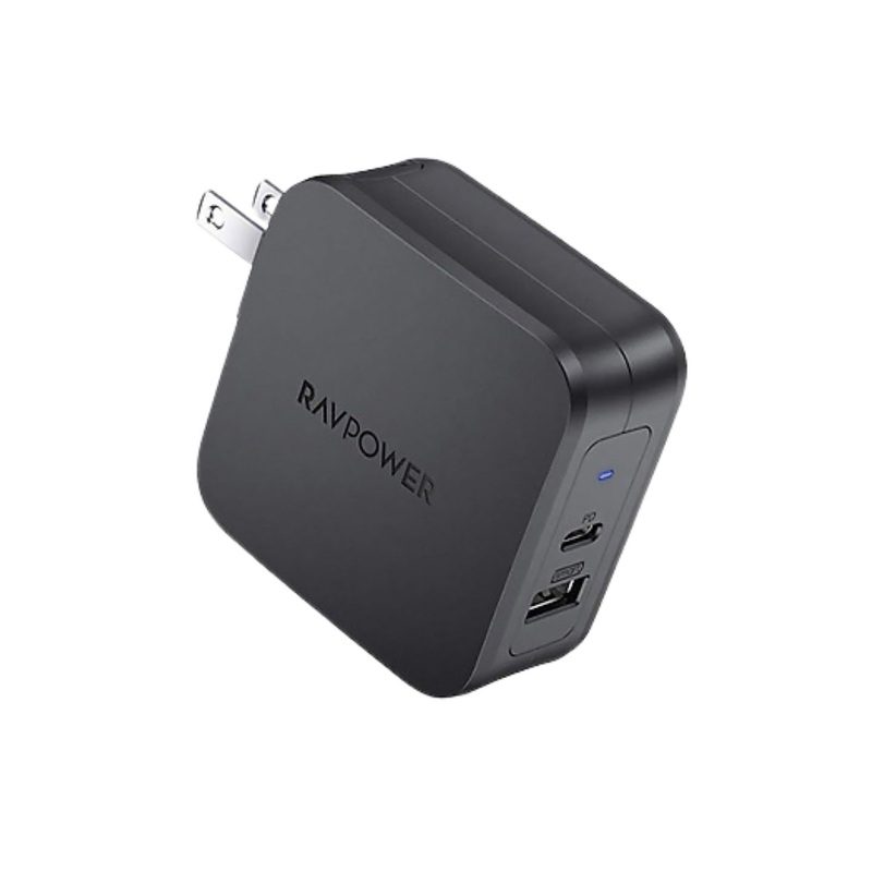 [CLEARANCE] RAVPower USB-C 61W PD 3.0 2-Port USB Wall Charger with Foldable Pins for Smartphones and Laptops | RP-PC105