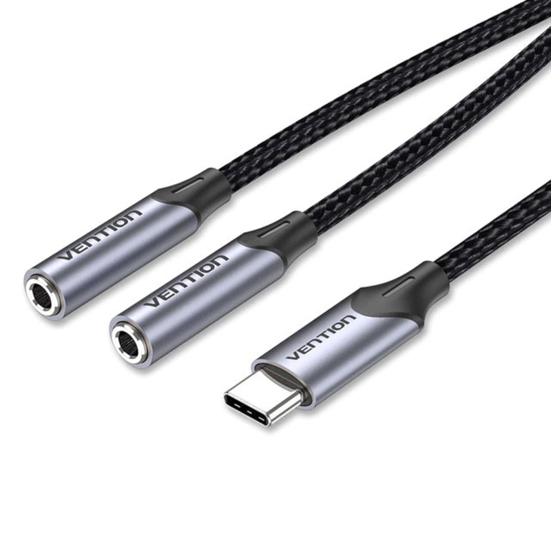 [CLEARANCE] Vention USB Nickel Plated Type-C Male to Dual TRS 3.5mm Female 0.3-Meter Braided Audio & Mic Jack Splitter Cable for Smartphones, Laptops, Tablets | BGPHY