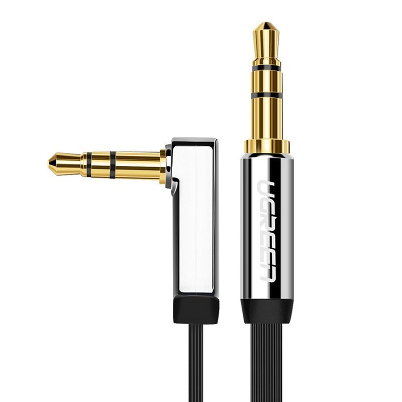 UGREEN 3.5mm Straight Male to 3.5mm Angled Male Gold-Plated Flat Audio AUX Cable for Smartphones, MP3, Tablets (Available in 1M, 1.5M, 2M)