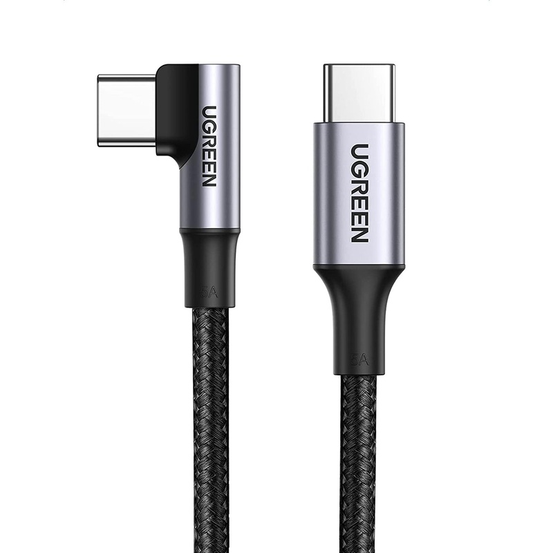 [CLEARANCE] UGREEN 100W PD USB-C 2.0 Male to Angled USB Type-C Male Fast Charging Cable with Braided Aluminium Shell for Smartphones, Tablets, Laptops (1M) | 7064