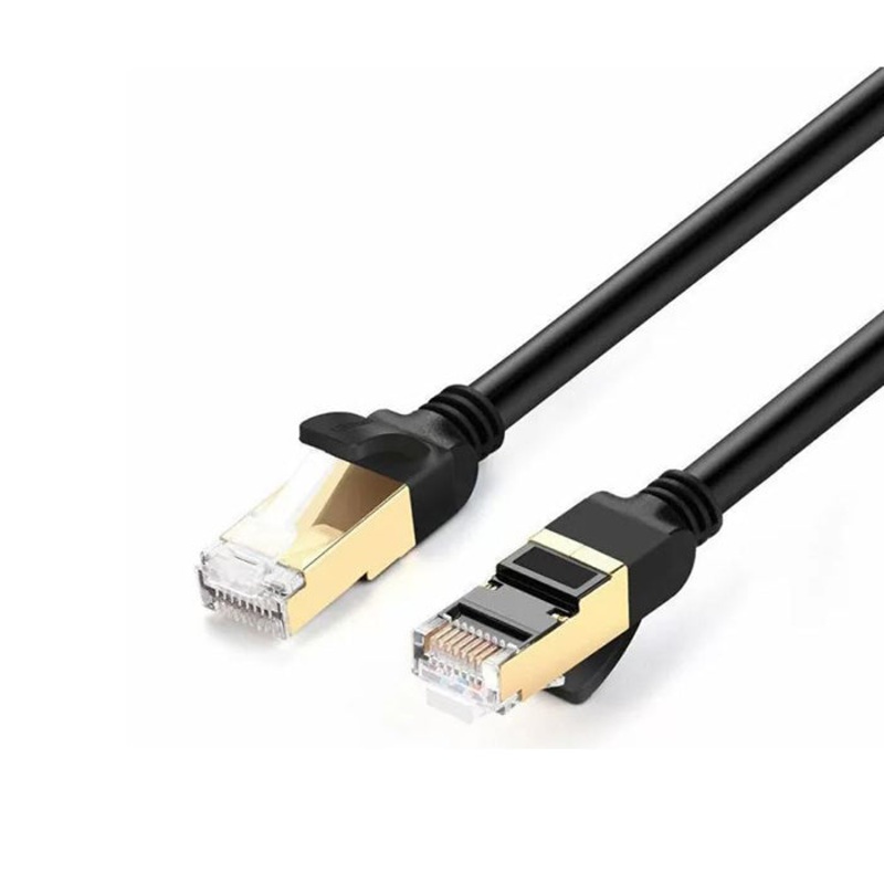 [CLEARANCE] UGREEN CAT7 10Gbps 600Mhz STP Ethernet Gold Plated Flat RJ45 Network Lan Cable for PC, Windows (Black) (1M) | 11268