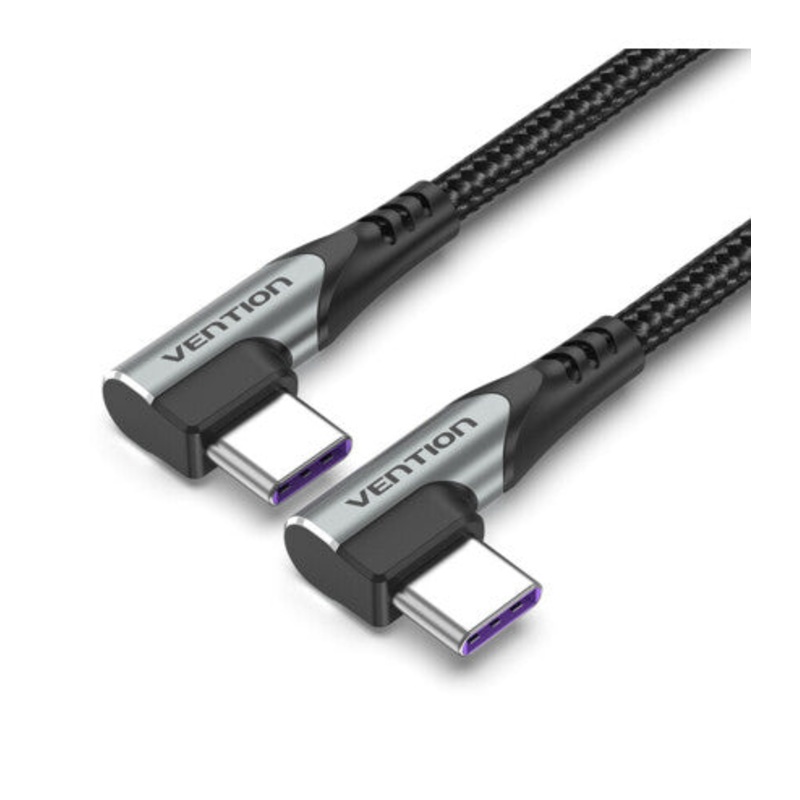 [CLEARANCE] Vention USB 2.0 Male to Male 90 Degree Dual Right Angle 5A Fast Charger Nylon Braided Cable 480Mbps (1M) | TANHF