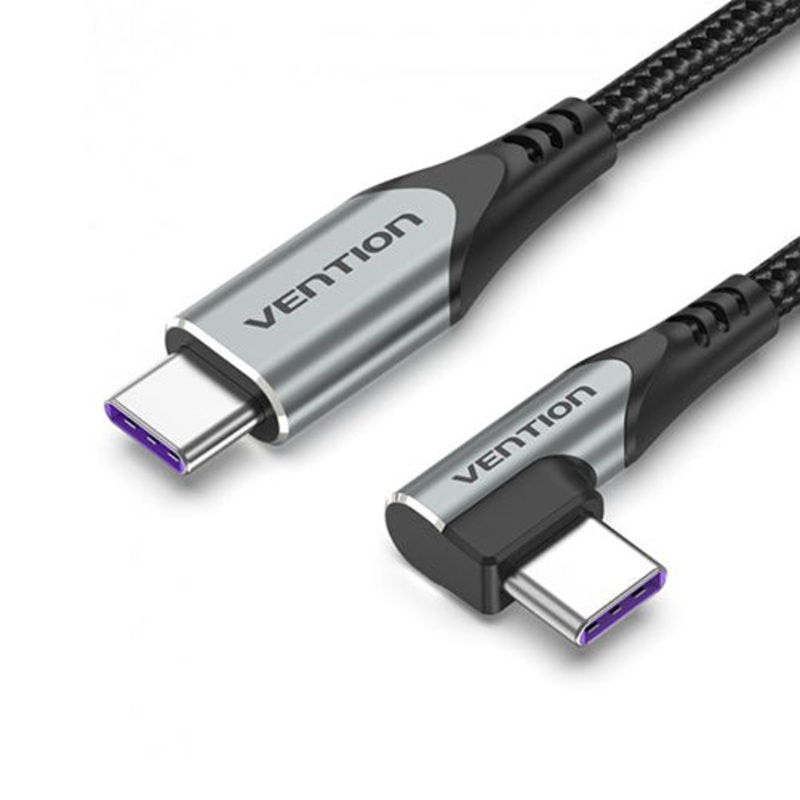 [CLEARANCE] Vention USB-C Male to Right Angle Male Charging Cable 480Mbps 90 Degree Braided Nickel-Plated for Smartphones (Gray) (0.5M, 1M) | TAKH