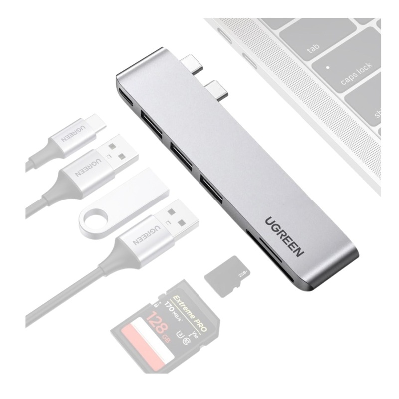 UGREEN 6K 60Hz 6-in-2 Multiport Adapter Hub USB-C to USB 3.0, SD / TF Card Reader, Type-C Power Delivery 100W PD with 5Gbps Data Transfer Speed | 60560