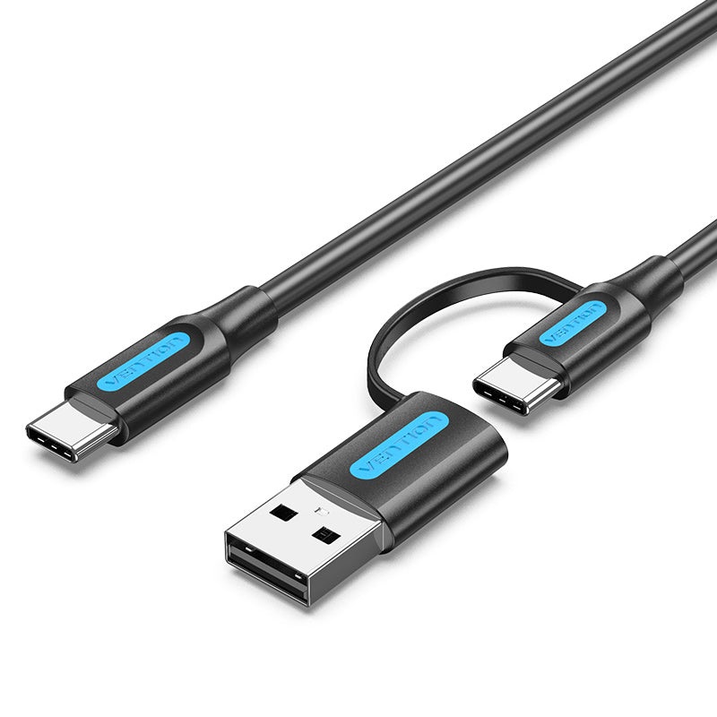 Vention 2 in 1 USB 2.0 and Type-C Male to USB-C Male Nickel Plated 0.5-Meter Data and Fast Charging Cable with 480Mbps Transfer Speed for Smartphones and Laptops (CQLBD)