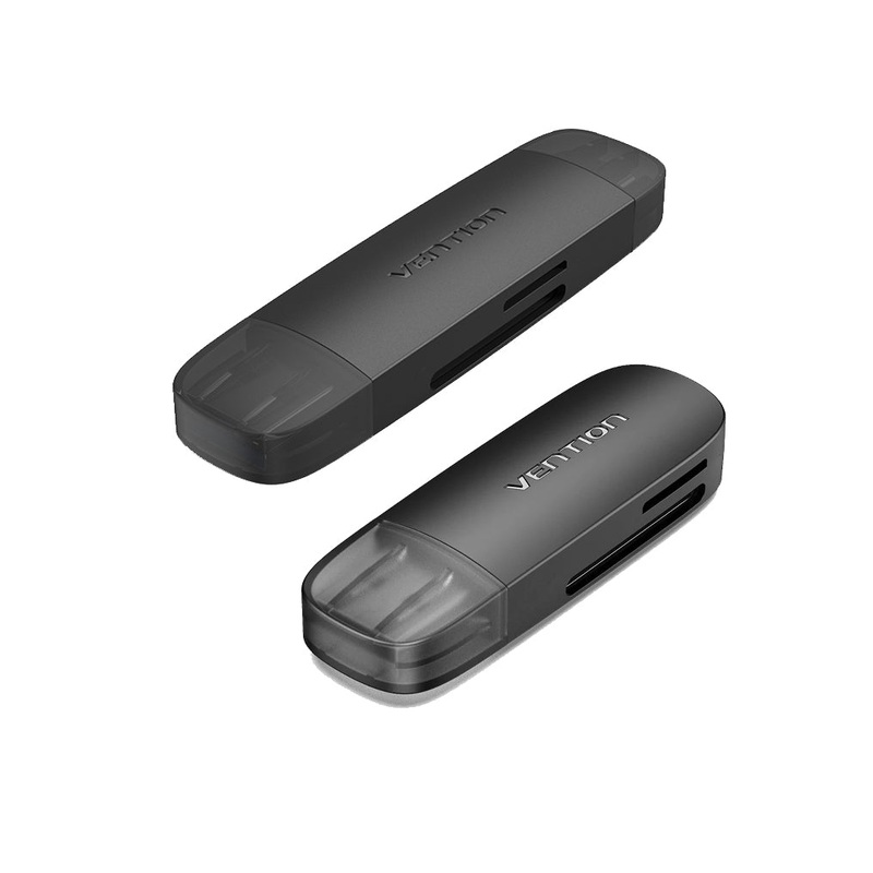 Vention 2-in-1 USB 3.0 / 2.0 A Card Reader with SD+TF Dual Ports Compatible with Multiple Systems for Phone, Camera, PC (Black)