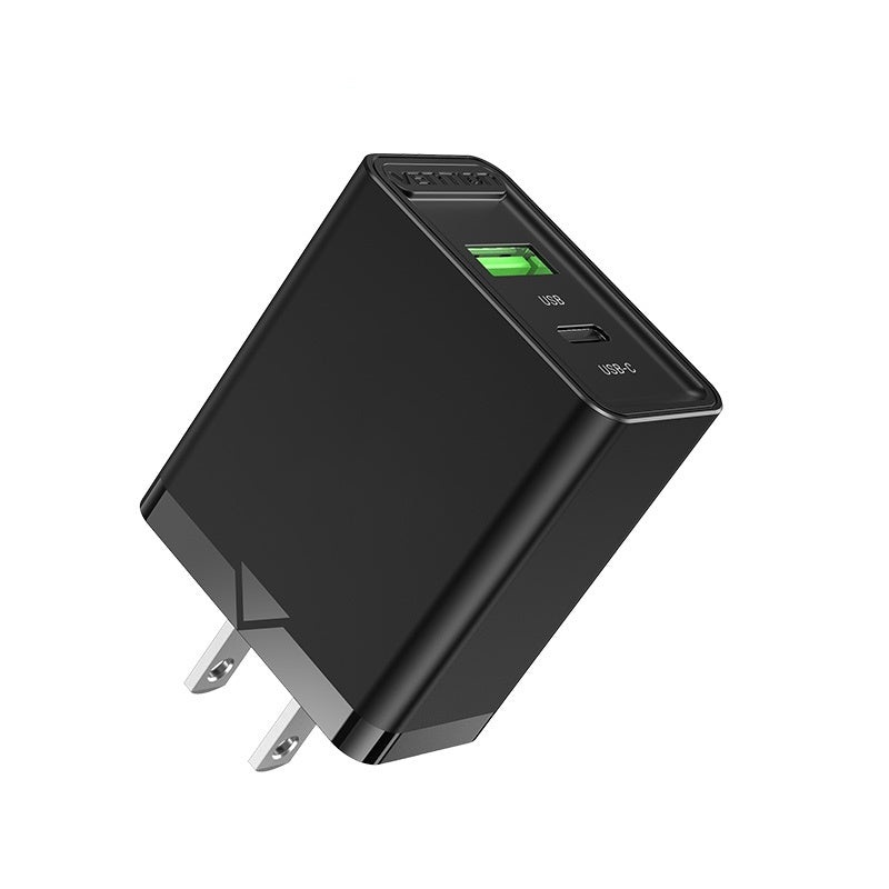 Vention 20W USB Double Port USB-A + Type C Fast Charge AC Wall Charger for Phone Tablet and Other Devices (Black) (US Plug) | FBBB0-US