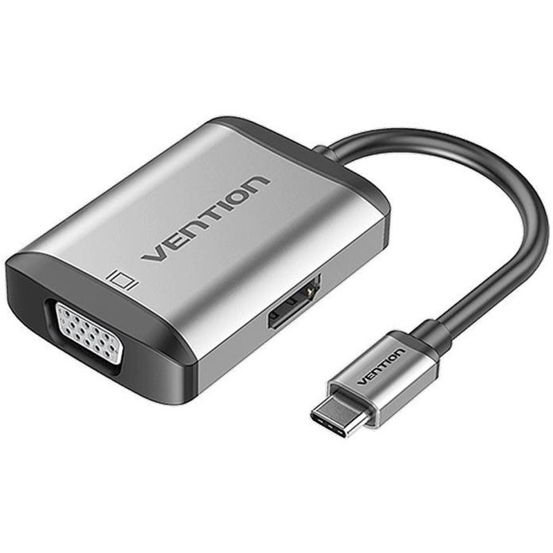 Vention 4-In-1 Type-C Hub to HDMI. VGA, USB 3.0 Charging Power Delivery 1080P 30Hz for Laptop, Desktop, Tablet, Phone, (Gray) | TFAHB