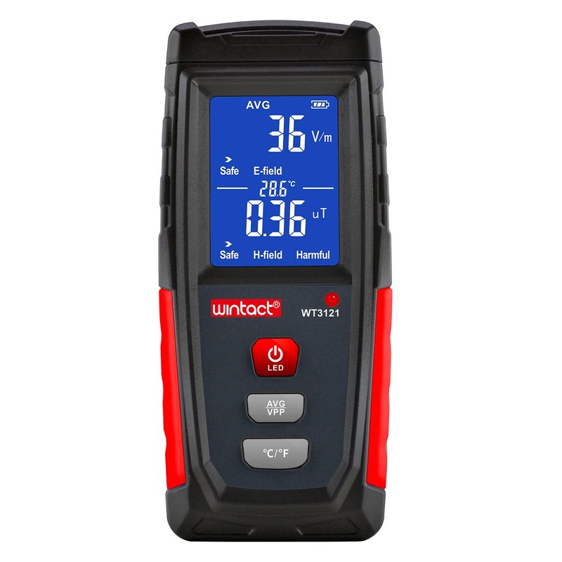 Wintact by Benetech WT3121 Electromagnetic Radiation Tester Monitoring Meter with LCD Color Display, Sound and Light Alarm for Product Protection Tests (Black)