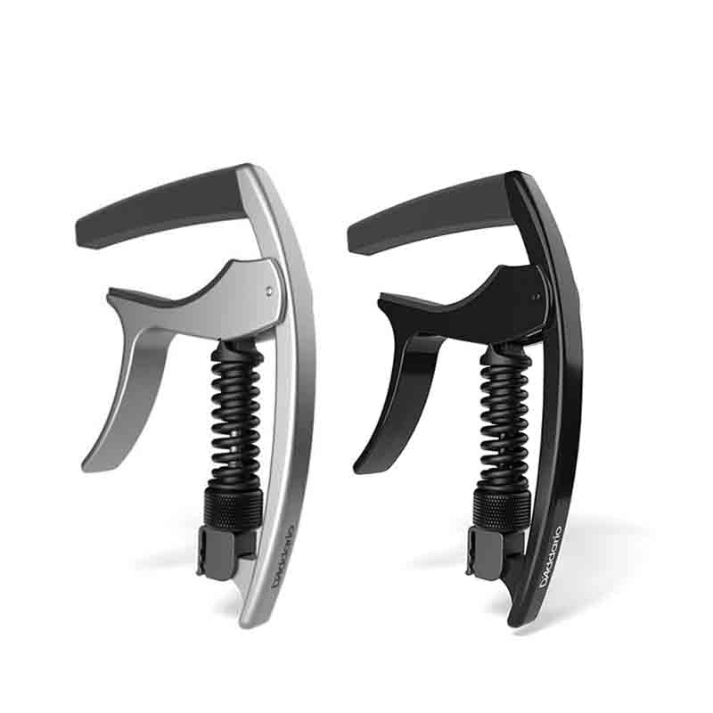 D’Addario Tri-Action Capo with Adjustable Tension and Integrated Pick Holder, Rubber Pad for Guitar – Black | PW-CP-09