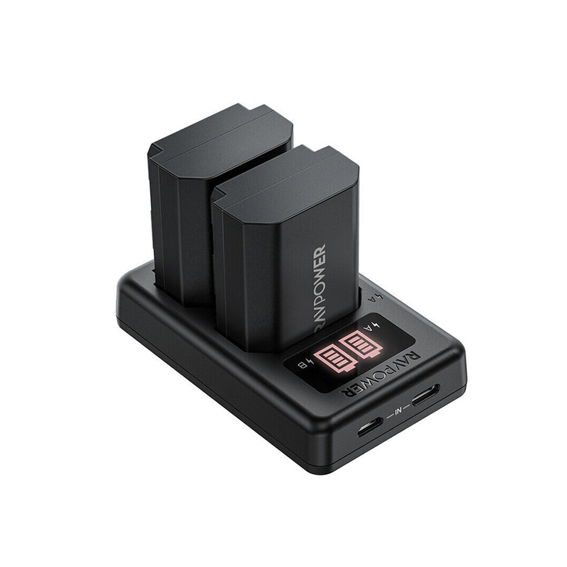 RAVPower (2-Pack) NP-FZ100 NPFZ100 Battery & Dual Charger Kit for Sony Alpha a1, a7 III, a7 IV, a7C, a7C II, a7R III, a7R IV, a7R V, a7S III, and a9 Mirrorless Camera with Micro USB and Type C Charging Port