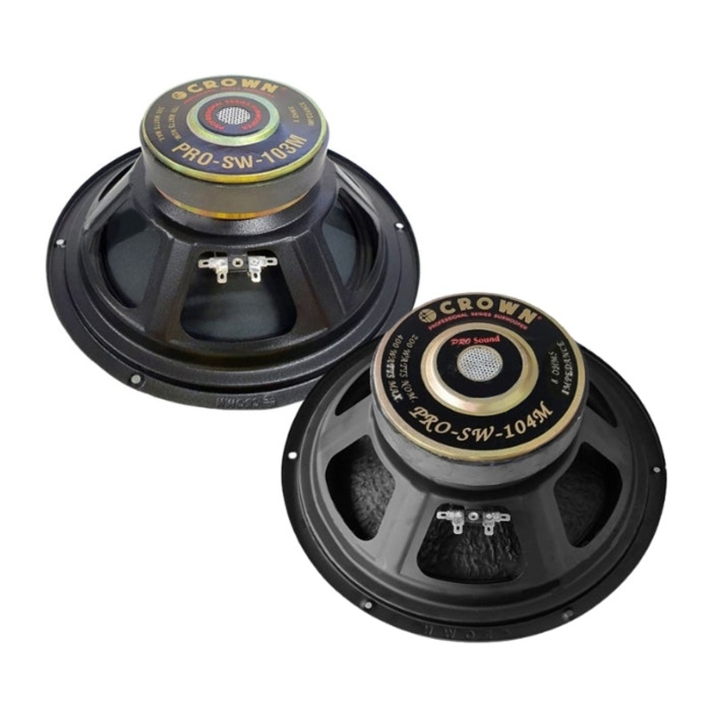Crown 300W / 400W 10 Dual Terminal Subwoofer Speaker with 75Hz~2.5kHz Frequency Response, Max 8 Ohms Impedance, 95dB/96dB Sensitivity Level (PRO-SW-103M, PRO-SW-104M)