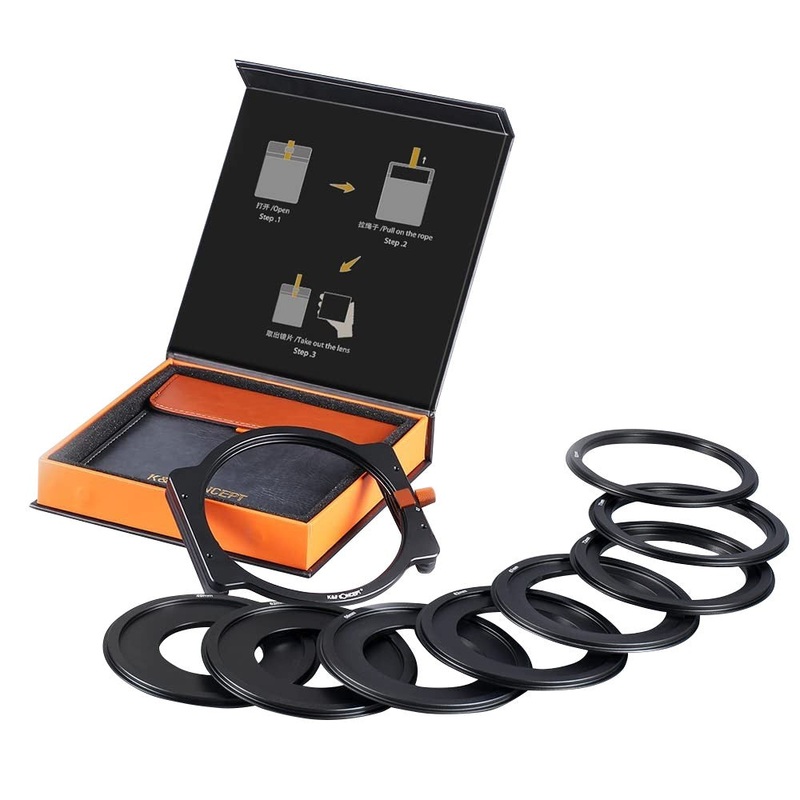 K&F Concept X Series Metal Square Filter Holder Kit with 8 Adapter Rings 49mm 52mm 58mm 62mm 67mm 72mm 77mm 82mm for DSLR Cameras | SKU-1812