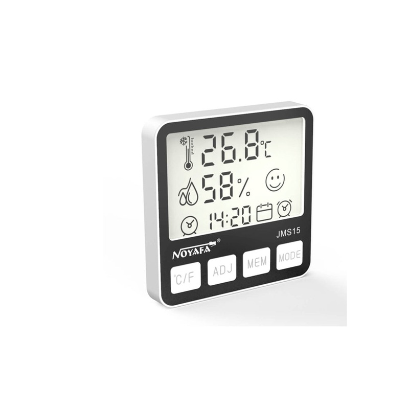 Noyafa JMS15 Digital Humidity and Temperature Gauge Thermo Hygrometer with LCD Display Time, Date and Alarm Clock Settings