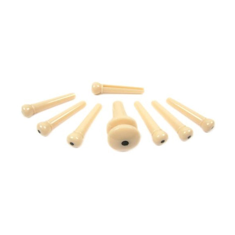 Planet Waves Injected Molded 7 Plastic Bridge Pins with Ivory End Pin, Dotted for Acoustic Guitars (Black) | PWPS12