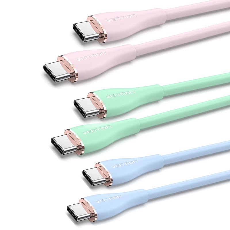 [CLEARANCE] Vention USB Type-C 2.0 5A Male to Male Fast Charging Data Cable 2 Meters with Nickel-Plated Connector 100W PD Power Delivery, 480Mbps Transfer Speed, Built-in E-Marker Chip and Flow Silicone Sheathing for Laptop Tablet Smartphones (Pink)