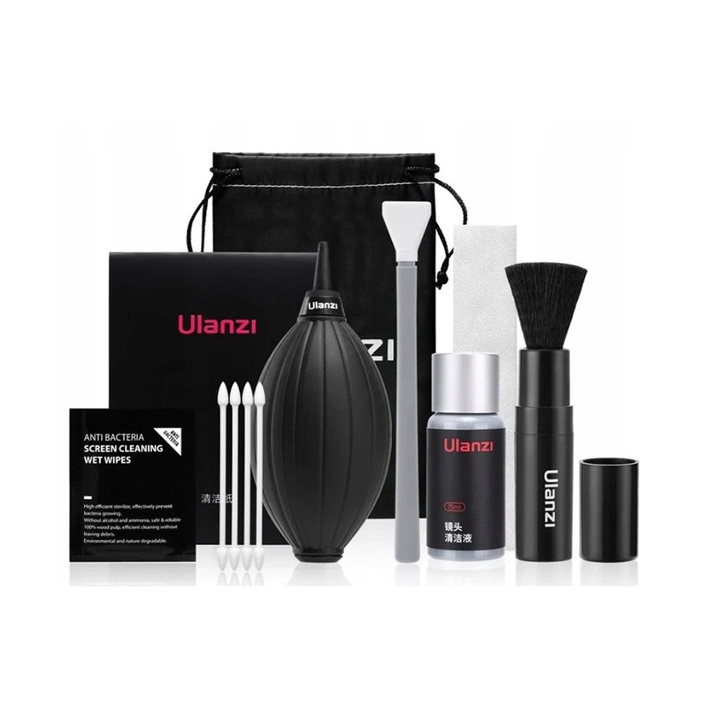 Ulanzi 9 in 1 Professional Optics Camera Lens Cleaning Kit with 15ml Antistatic Liquid, 8.5cm Cleaning Brush, Suction Filter, Wet Wipes for Multi-Coated Lenses, Filters and Lenses 3173