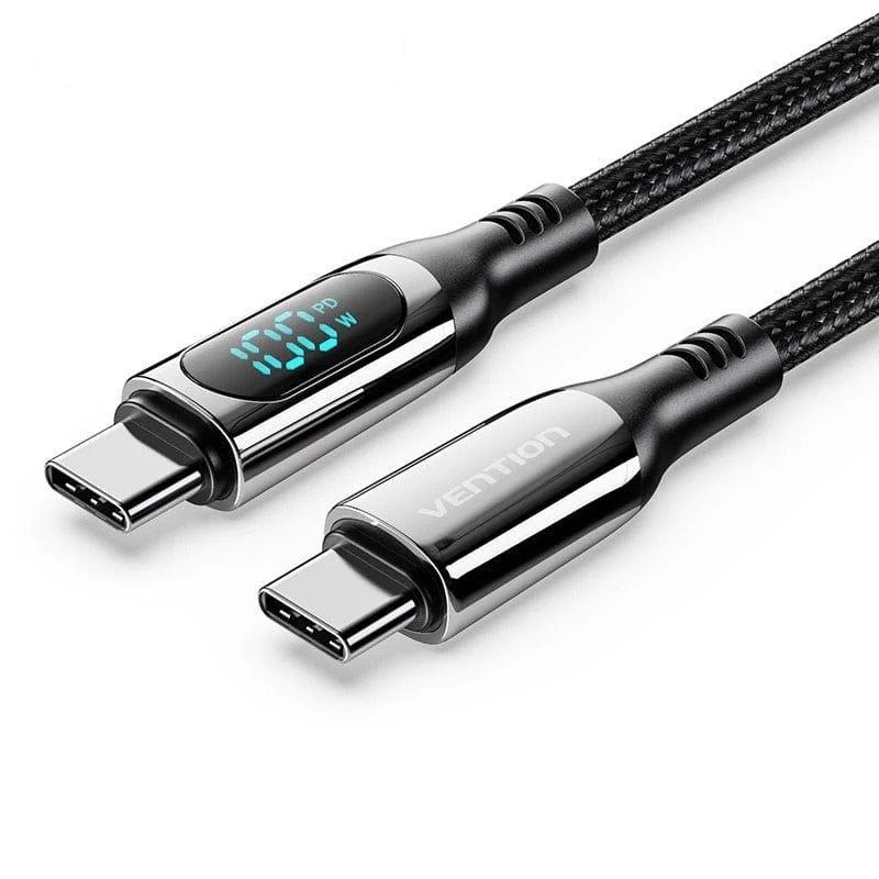 Vention 5A 100W USB-C 2.0 Male to Male Charging and Data Cable with Built In Charge Speed LED Display and Up to 480Mbps Data Transmission for Mobile Devices and Consoles (1.2m, 2m) TAYBAV TAYBH