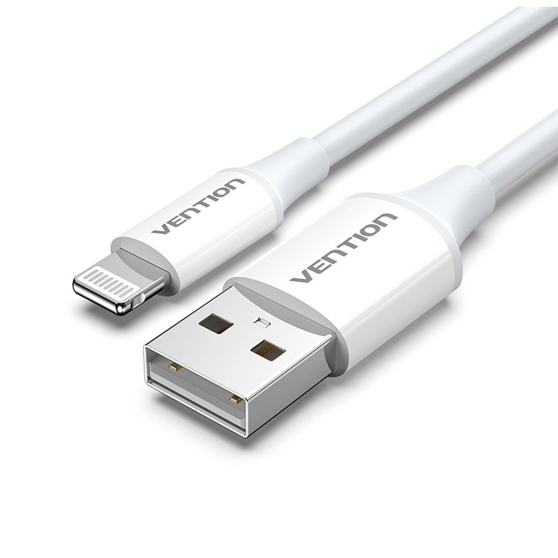 Vention USB 2.0 A Male to Lightning 2.4A Male Nickel 1.5 Meters Plated Data Charging Cable with 480Mbps Transmission Speed for Smartphones (White) LAFWG