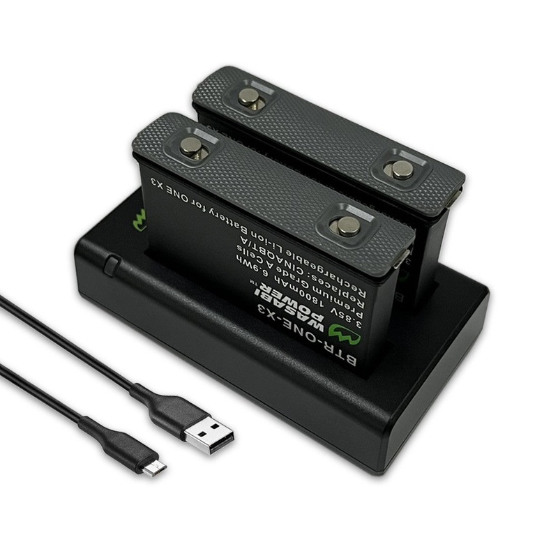 Wasabi Power Rechargeable Battery (2-Pack) 3.85V 1800mAh with USB Dual Charger Kit for Insta360 X3 Camera